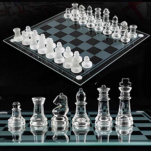 Juego de ajedrez de Rompecabezas De Vidrio, Incluye un Tablero de ajedrez de Cristal Fino y 32 Piezas de ajedrez Esmerilado/Cristal, para niños y Adultos, Juegos al Aire Libre o Regalos,L