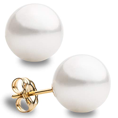 Pendientes de Perlas Redondas Cultivadas Australianas Blancas de Mujer Secret & You - Disponibles en 5 tallas, desde 10-10,5 mm hasta 12,5-13,0 mm - Pendientes de Oro de 18 k Ley 750