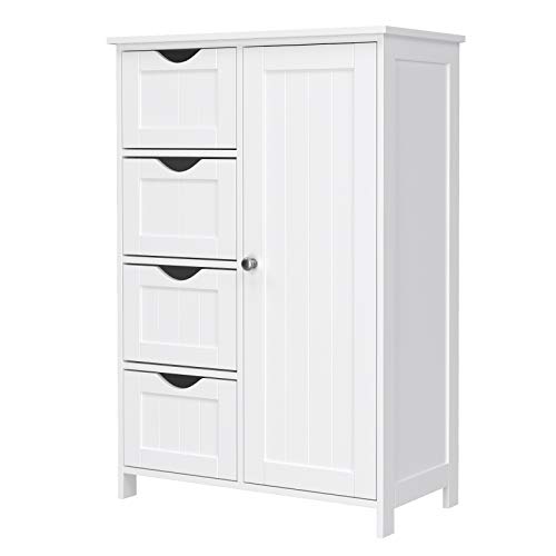 VASAGLE Gabinete de Baño, Gabinete de Almacenamiento con 4 Cajones y 1 Armario de Taquilla, Puerta Simple, Estante Ajustable, para Sala de Estar, Cocina, Entrada, Blanco LHC41W VASAGLE Gabinete de Baño, Gabinete de Almacenamiento con 4 Cajones y 1 Armario de Taquilla, Puerta Simple, Estante Ajustable, para Sala de Estar, Cocina, Entrada, Blanco LHC41W