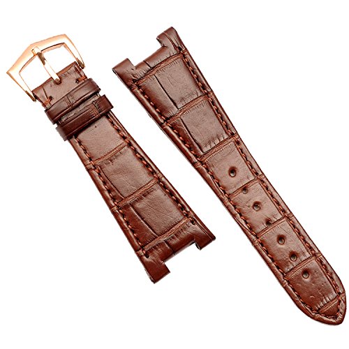 25 mm marrón Cuero Correa de Reloj Banda Hebilla de Oro Rosa Made para PP 5711|5712 Repuesto