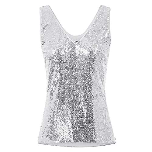 Camiseta Sin Mangas Vintage Sin Mangas Mujer Camiseta Sin Mangas Plateada Suave S CL011080-1 Camiseta Sin Mangas Vintage Sin Mangas Mujer Camiseta Sin Mangas Plateada Suave S CL011080-1