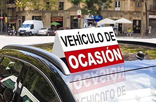 Cartel Coche en Ocasión 60x25cm | Rótulo Fabricado en Polipropileno con 3 Hendidos y 2 Tiras de Iman para el Techo | Rotulo Coche en Ocasión Resistente a la Intempérie