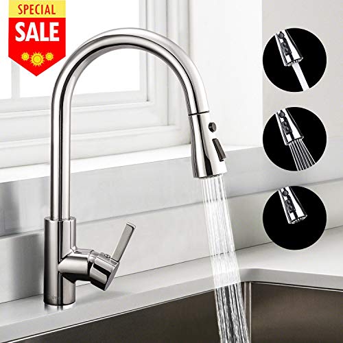 Grifo de Cocina, DALMO DAKF3F, Grifo Cocina extraible con Caño giratorio de 3 Modos de Rociado Rociador desplegable, Manija única de Arco Alto Extraiga, Acero Inoxidable Grifo de Cocina sin Plomo Grifo de Cocina, DALMO DAKF3F, Grifo Cocina extraible con Caño giratorio de 3 Modos de Rociado Rociador desplegable, Manija única de Arco Alto Extraiga, Acero Inoxidable Grifo de Cocina sin Plomo
