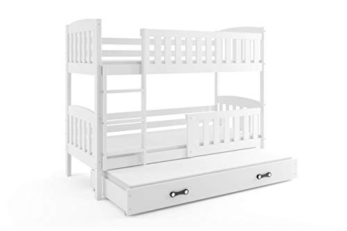 Interbeds Cama litera Triple Infantil Jacob, Color Blanco, para colchones de 200 * 90, con somieres y colchones de Espuma (2 x 200x90 y 1 x 190x80) Gratis! MAS Ahorro- 40 Euros!