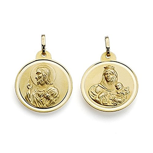 Medalla oro 9k escapulario 20 Virgen Carmen Corazón Jesús [7076]