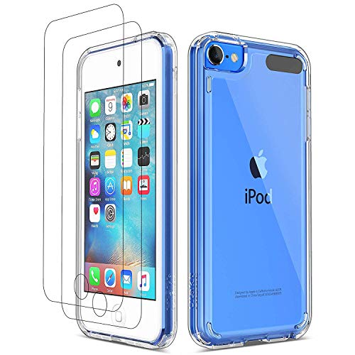 ULAK Funda iPod Touch 7, iPod Touch 5/6 Carcasa con 2 películas Protectoras Híbrido Clear Slim Cubierta de la Suave Resistente a Rayones Absorción de Choque Caso para iPod Touch 5/6/7 - Transparente