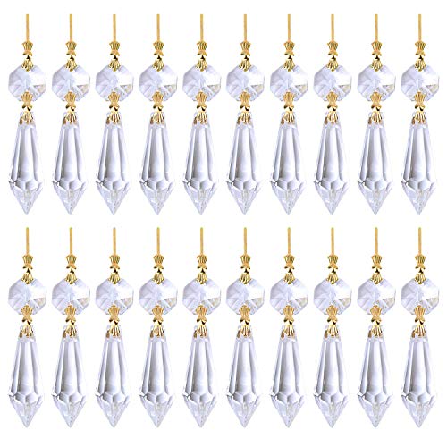 20pcs 38mm Prisma Colgantes de Cristal para Lamparas Araña Pendientes de Cristal de Lágrima Granos para la Decoración de Boda Fiesta Ceremonia Navidad Decoracion