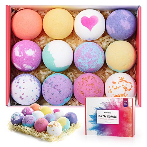 Homasy 12 Piezas Bombas de Baño, Set de Regalo de Bomba de Baño de con Aceites Esenciales Naturales, Manteca de Karité, Sal Marina, Efervescentes de Burbujas SPA para Niños, Mujeres, Mamá, Novia