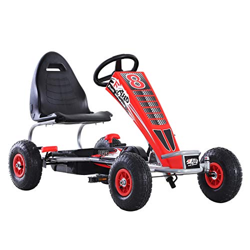 HOMCOM Kart Pedales Niños Coche de Pedales Deportivo con Asiento Ajustable Embrague y Freno para Niños 3-8 Años Carga 50kg Juguete Exterior 121x65x76cm