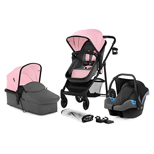 Kinderkraft Carrito Bebé 3 en 1 JULI, Silla de Paseo, Silla Coche, Capazo, Rosa