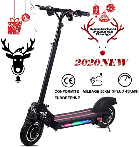 Lamtwheel Scooter Eléctrico Motor De 1200 Vatios - Rango De 40-50 Km/Hy 40-50 Km con Neumáticos Todoterreno - Plegable - Scooter Eléctrico De 48V / 22Ah Negro Rojo