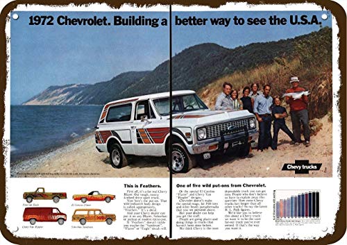 Laptopo 1972 Chevrolet Blazer 4x4 with Feathers Decal Vintage Look Replica Metal Sign