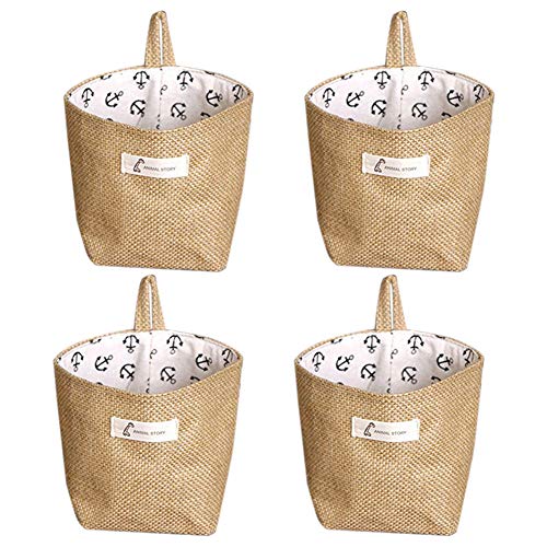 Lino y algodón bolsa de almacenamiento cesta plegable bolsa de almacenamiento cesta con asa,organizar caja para armario de casa (Paquete De 4)