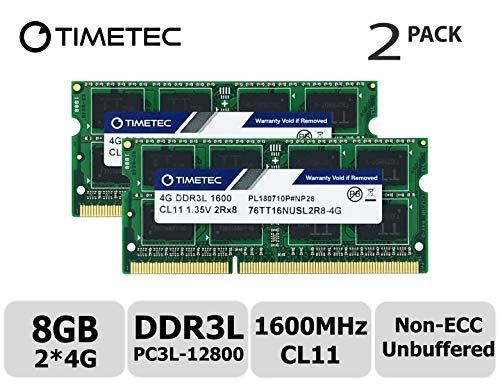 Timetec Hynix IC 8GB Kit (2x4GB) DDR3L 1600MHz PC3-12800 Unbuffered Non-ECC 1.35V CL11 1Rx8 Single Rank 204 Pin SODIMM Portatil Memoria Principal Module Upgrade (8GB Kit (2x4GB))