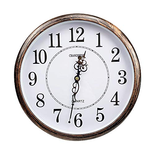 ufengke Reloj de Pared Vintage Silencioso Color Bronce Reloj Quartz Redondo Numeros Grande para Salon Comedor, Diámetro 30cm