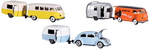 Dickie Majorette Vintage Trailer Assortment, Miniaturfahrzeuge Set con vehículo y Remolque, Die-Cast, 3 Diferentes Modelos, 7,5 cm. (212052014)