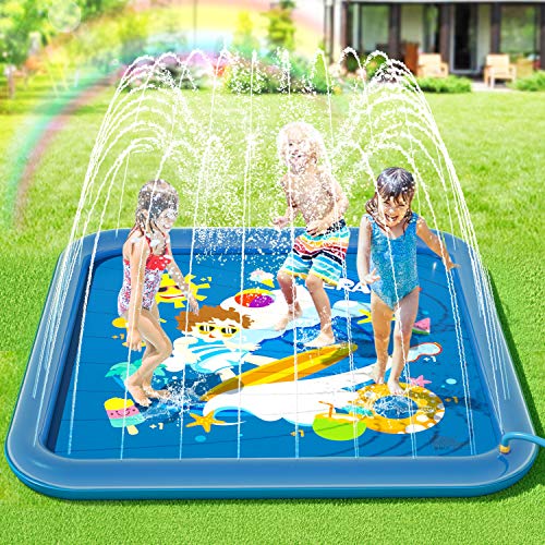 Peradix Splash Pad,Tapete de Juegos de Agua 170CM Almohadilla Aspersor de Juego Agua +10 * Fichas de Juego de plástico,Salpicaduras y PVC Salpica Almohadilla,Aire Libre Fiesta Playa Jardín