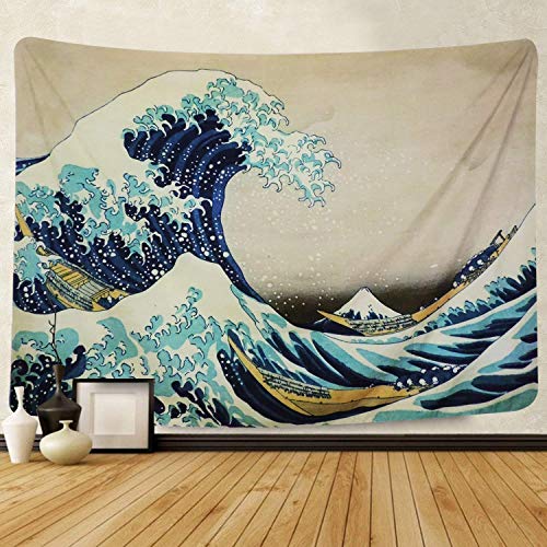 Amkun Tapiz de pared para colgar en la pared, gran ola Kanagawa, tapiz de pared con decoración para el hogar, sala de estar, dormitorio o decoración, Wave, 150x130cm