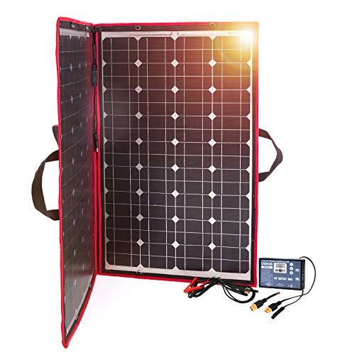 Dokio - Kit de panel solar plegable, ligero, monocristalino con control solar, 2 salidas USB, 100 W, 12V, para caravana o barco (portátil)