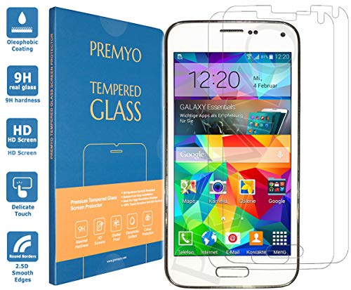 PREMYO 2 Piezas Cristal Templado Protector de Pantalla Compatible con Samsung Galaxy S5 Dureza 9H Bordes 2,5D Sin Burbujas contra Arañazos