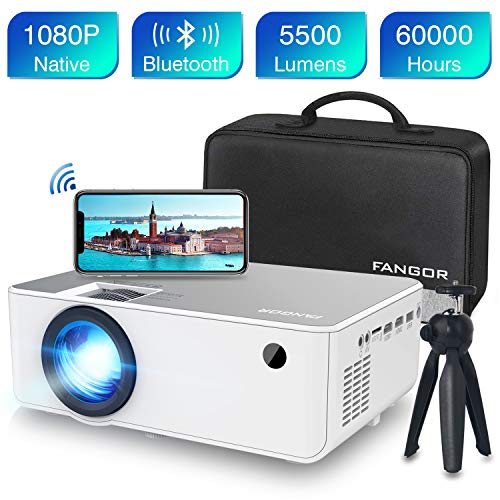 Proyector WiFi FANGOR 1080P Nativo HD Proyector Vídeo 5500 Lumens portátil Bluetooth Proyector Cine en casa Proyector Compatible con TV Stick, HDMI, VGA, USB, Laptop, iPhone / teléfono Android