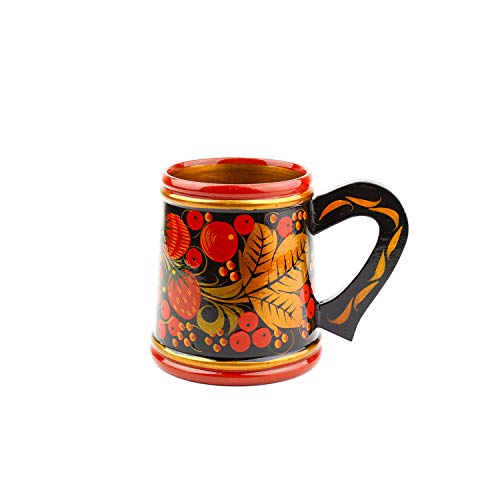 Taza de Cerveza Khokhloma Hecho a mano en Rusia Vajilla tradicional Vintage Retro Clásico Hohloma pintado Soviético Regalo de arte popular Lacado de madera natural Taza de Cerveza Khokhloma Hecho a mano en Rusia Vajilla tradicional Vintage Retro Clásico Hohloma pintado Soviético Regalo de arte popular Lacado de madera natural