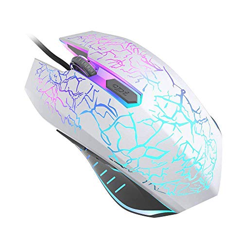 VersionTECH. Ratón Gaming con Cable hasta 3600 DPI Ratón Ergonómico Óptico para Juegos con 7 Colores Luz LED 6 Botón Gaming Mouse Wired para PC/Ordenadores Portátil/Mac(Blanco)