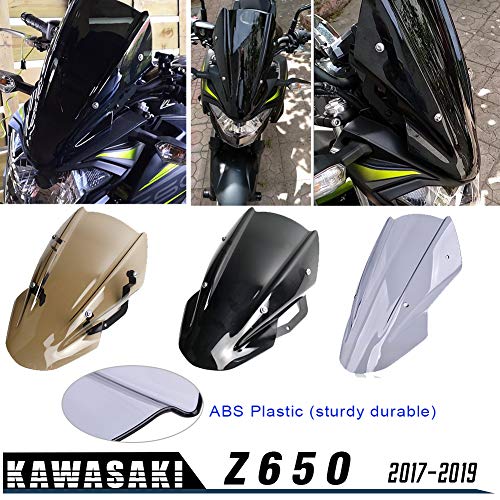 XX eCommerce para Kawasaki Z650 Z-650 Z 650 2017 2018 2019 Doble Burbuja Parabrisas Parabrisas Pantalla Protector Visera Visera con Soporte Motocicleta Z 650 (Fumar)