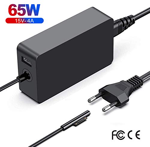 Cargador Surface Pro,65W 15V 4A Surface Cargador para Surface Pro X/Pro 7/Pro 6/Pro 5/Pro 4, Surface Laptop/Surface Book 2/Surface Go Modelo 1706 con Puerto del USB y Cable Extensión Alimentación