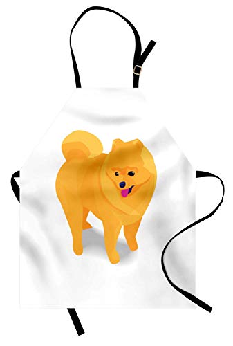 Delantal Pomeranian, figura gráfica del animal doméstico del perro de raza naranja pura con efecto de sombra, delantal de cocina unisex con cuello ajustable para cocinar, jardinería, caléndula, rosa f