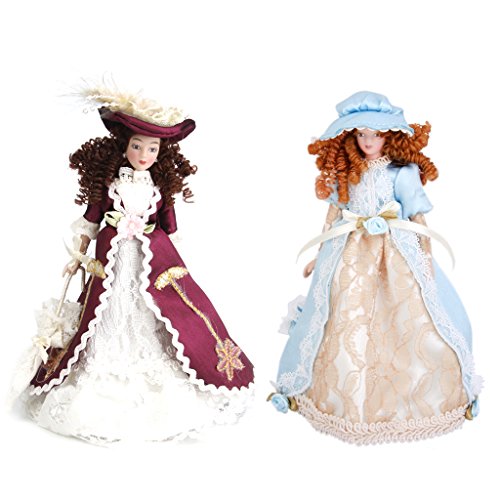 Gazechimp 2pcs1/12 Casa de Muñecas en Miniatura Porcelana Dama Victoriana en Vestido y Sombrero