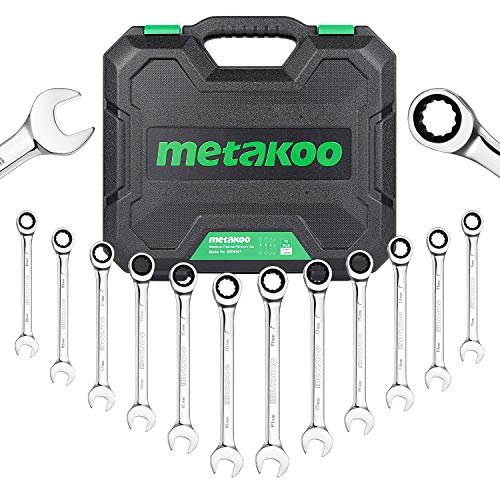 Juego de llaves de trinquete METAKOO, juego de llaves de carraca métricas combinadas con funda, 8-19 mm, 12 piezas, trinquete de 72 dientes, acero cromo vanadio – MRWS01