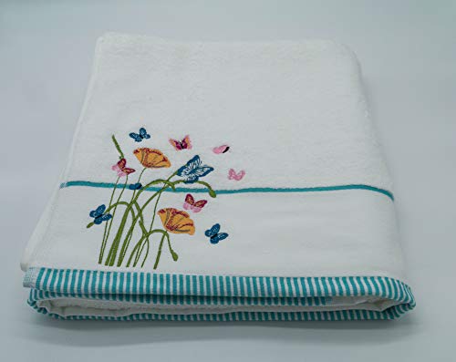 Lex's Linens - Toallas Bordadas con diseño Floral y Mariposas, algodón, Toalla, 100 x 140 cm