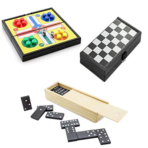 Partituki Pack Juegos de Mesa Clásicos Incluye: Mini Parchís, Mini Damas y Dominó