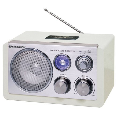Radio retro madera con USB/SD Roadstar HRA-1325US/WH color blanco