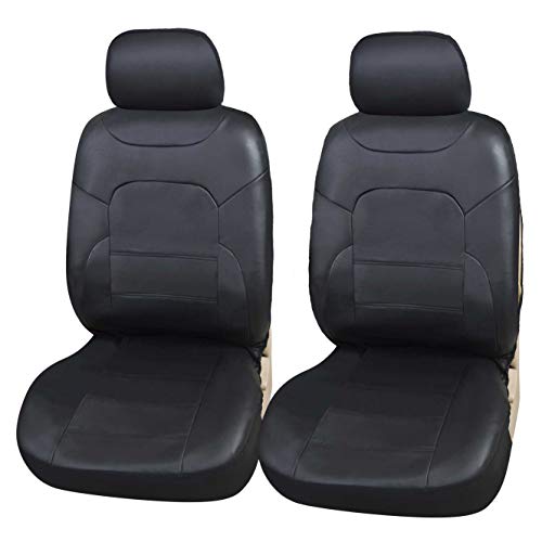 Upgrade4cars Fundas Asientos Delanteros Coche Poli-Piel Universales Negro | Protector de Asiento Delantero para Conductor y Copiloto | Accesorios Interior para Mujer y Hombre