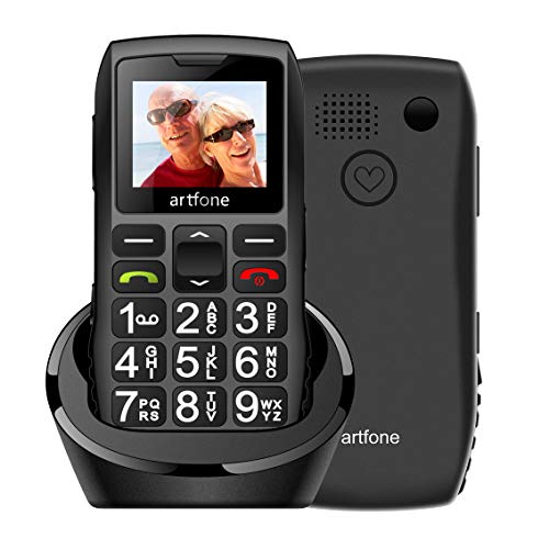 Artfone Teléfono Móvil para Personas Mayores Teclas Grandes con Pantalla de 1.77 Pulgadas Tecla de Emergencia Botón SOS Fácil de Usar para Ancianos, Artfone C1+ Senior-Negro