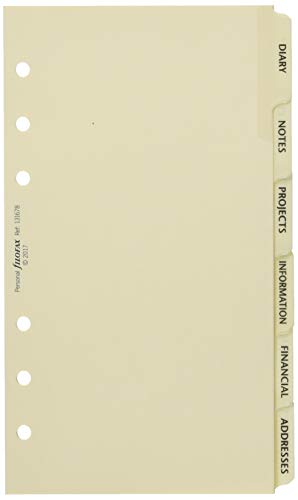 Filofax Personal - Set de 6 clasificadores para agenda de anillas (agenda, notas, proyectos, información, información financiera, direcciones), color crema (en inglés)