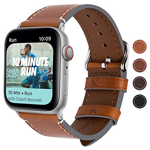 Fullmosa Correa Apple Watch Series 5/4/3/2/1, 4 Colores, Vintage Pulsera de Cuero Reemplazo de Apple Watch para Mujeres Hombres, Marrón Claro + Hebilla Plata, 42mm/44mm Fullmosa Correa Apple Watch Series 5/4/3/2/1, 4 Colores, Vintage Pulsera de Cuero Reemplazo de Apple Watch para Mujeres Hombres, Marrón Claro + Hebilla Plata, 42mm/44mm