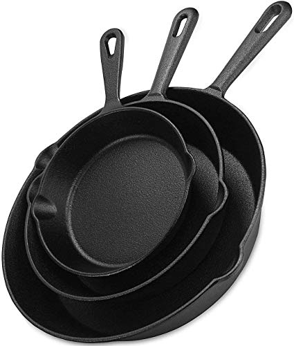 KICHLY 3 piezas Sartén de hierro fundido pre-sazonado - 15 cm, 20 cm y 25 cm KICHLY 3 piezas Sartén de hierro fundido pre-sazonado - 15 cm, 20 cm y 25 cm