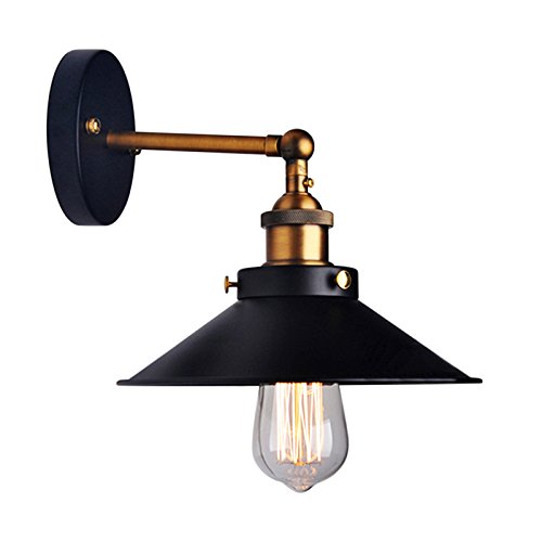 Lámpara de pared LemonBest®, estilo retro industrial, forma de paraguas, para bombilla Edison E27, diámetro 21 cm, metal negro (no incluye bombilla)