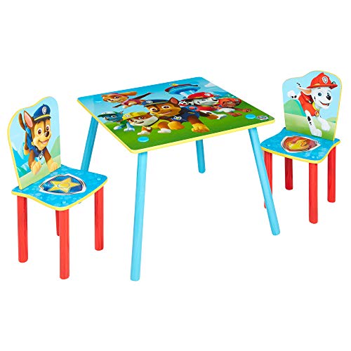 Paw Patrol Conjunto Infantil de Mesa y Dos Sillas, Madera, Multicolor, 63x63x52.5 cm