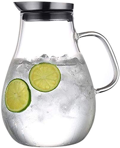 2,5 l Jarra de vidrio con tapa, agua jarra jarro de agua fría / caliente, resistente al calor jarra de vidrio borosilicato, dispensador de agua, bebidas heladas hechas en casa del jarro de té y zumo