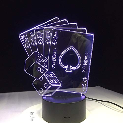 3D Illusion Lamp Dice Poker Playing Card Creative 3D LED USB Lamp Magician Decoration 7 colores Changing Night Light Xmas Holiday Party Club Deco