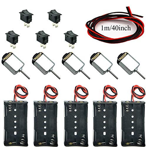5 Pcs,Juego de Motor Eletrico Bricolaje DC Motor Mini 1.5V-6V 24000RPM,5X Espaciamiento para Pilas AA, 5 x Interruptores, Cables1m 5 Pcs,Juego de Motor Eletrico Bricolaje DC Motor Mini 1.5V-6V 24000RPM,5X Espaciamiento para Pilas AA, 5 x Interruptores, Cables1m
