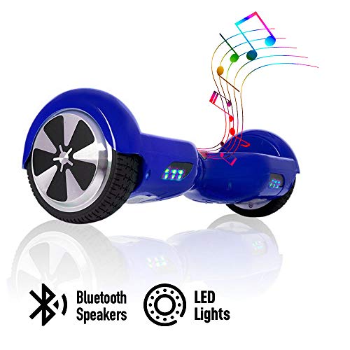  ACBK - Patinete Eléctrico Hover Autoequilibrio con Ruedas de 6.5" (Altavoces Bluetooth + Luces Led integradas) Velocidad máxima: 10-12 km/h - Autonomía 10-20 km (Azul)
