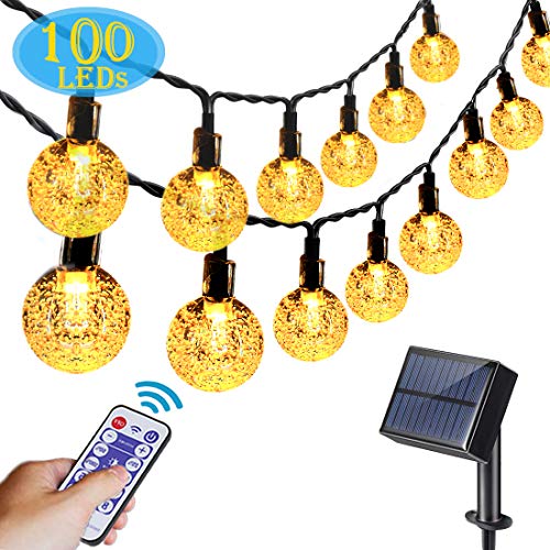 Aenamer Guirnalda Luces Exterior Solar, 17M 100 LED Impermeable Cadena de Luces 8 Modos de Luz para Decoración Hogar Jardín Terraza Patio Fiestas Navidad, Blanco Calido