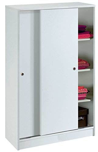 Armario Auxiliar Zapatero Multiusos Blanco Brillo de 2 Puertas correderas, estantes Regulables para Oficina, despensa, Cocina. 120cm Alto x 74cm Ancho x 33cm Fondo