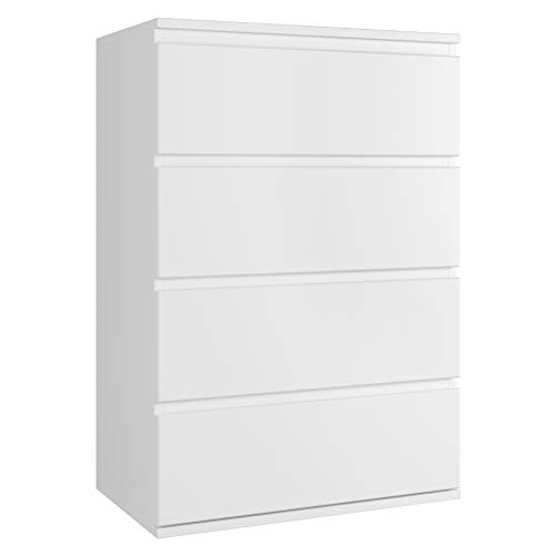 Homfa Cajonera Blanca Cómoda con 4 Cajones Mueble Auxiliar Madera para Dormitorio Salón Oficina 55x33x80cm