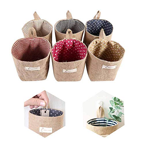Lifreer cestas de almacenamiento, 6 unidades, de algodón y lino, plegables, pequeñas cestas con asa, cajas de almacenamiento para juguetes de maquillaje, llaves pequeñas cosas Lifreer cestas de almacenamiento, 6 unidades, de algodón y lino, plegables, pequeñas cestas con asa, cajas de almacenamiento para juguetes de maquillaje, llaves pequeñas cosas